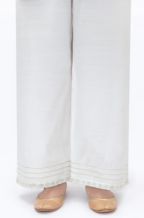 Embroidered Raw Silk Culottes - White